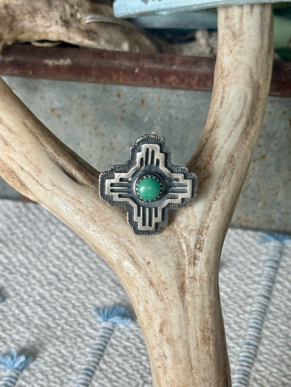 Running Bear signed Navajo Sterling  Silver Zia Ring